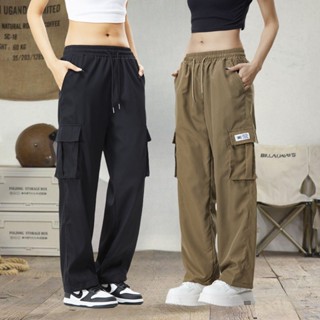 พร้อมส่งเสื้อผ้าผู้หญิงกางเกงขายาว เอวสูง 4XL คาร์โก้ ไซส์ให…