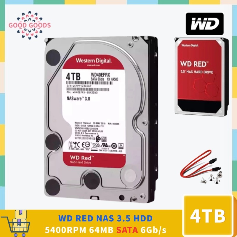 สําหรับ WD Red NAS 3.5 HDD 4TB WD40EFRX 5400RPM 64MB SATA 6Gb/s ฮาร์ดไดรฟ์ภายในไดรฟ์เปล่า