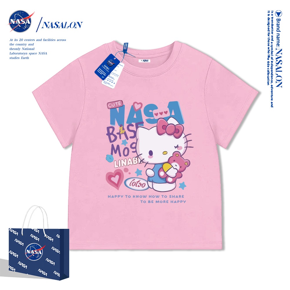 NASA เสื้อยืดเด็ก ลายการ์ตูน Hello Kitty เสื้อแขนสั้นเด็กผู้หญิง cotton 100% นุ่มสบาย สไตล์เกาหลี คุณภาพดี