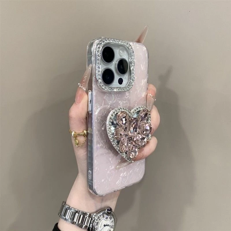 3d แฟลชเพชรกระจกรูปหัวใจ soft tpu เคสโทรศัพท์สําหรับ iphone 17 promax 16 15 14promax 14plus 13 pro max 12 pro max 11 ปกอ่อนโทรศัพท์