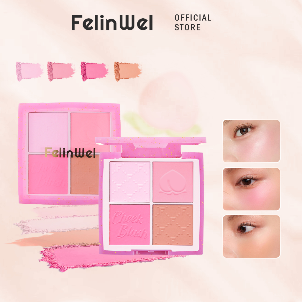 FelinWel - พาเลตต์ปัดแก้ม 4 สี , บลัชออน 4 เฉดสี เม็ดสีแน่น , วีแกน & ไม่ทดลองในสัตว์