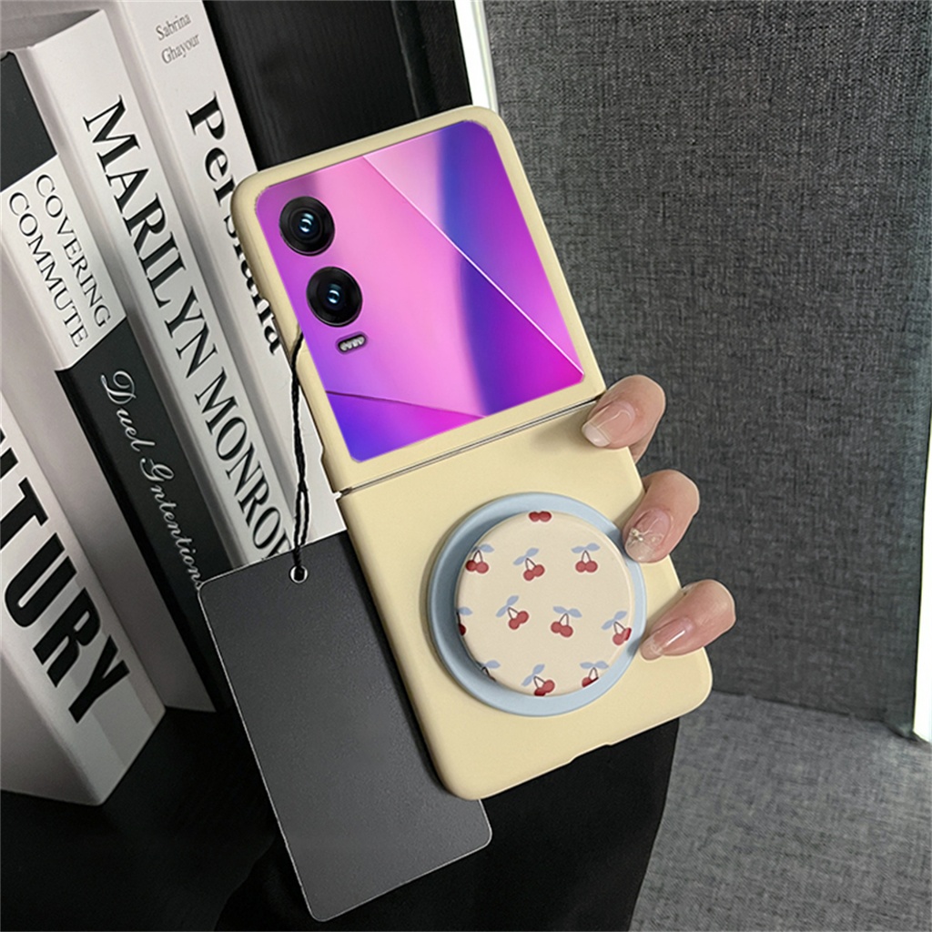 เคสโทรศัพท์สีเหลืองแม่เหล็กเกาหลีน่ารักพร้อมที่วางเชอร์รี่สําหรับ Infinix Zero Flip Infinix Zero Fli