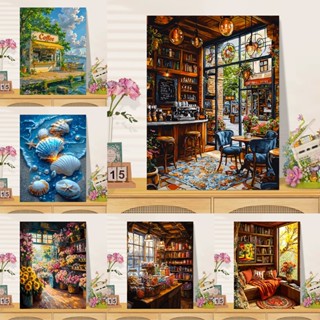 DROFE ระบายสีตามตัวเลข Seaside Cafe Wall Decor วอลล์เปเปอร์ต…