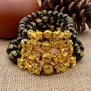 Obsidian Pixiu สร้อยข้อมือ ประดับลูกปัดนําโชค สําหรับคู่รัก กำไลทอง กำไลข้อมือ กําไล ข้อมือ กําไลลูกปัด