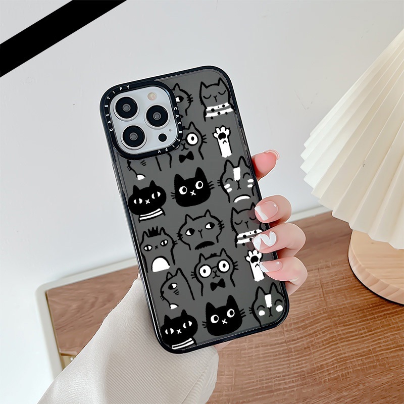 เคสโทรศัพท์มือถือ ซิลิโคนนิ่ม ใส กันกระแทก ลายเส้นแมว สําหรับ iPhone 11 14 Pro Max 12 13 Mini XS X XR SE 2020 7 8 Plus Cover 6 6S