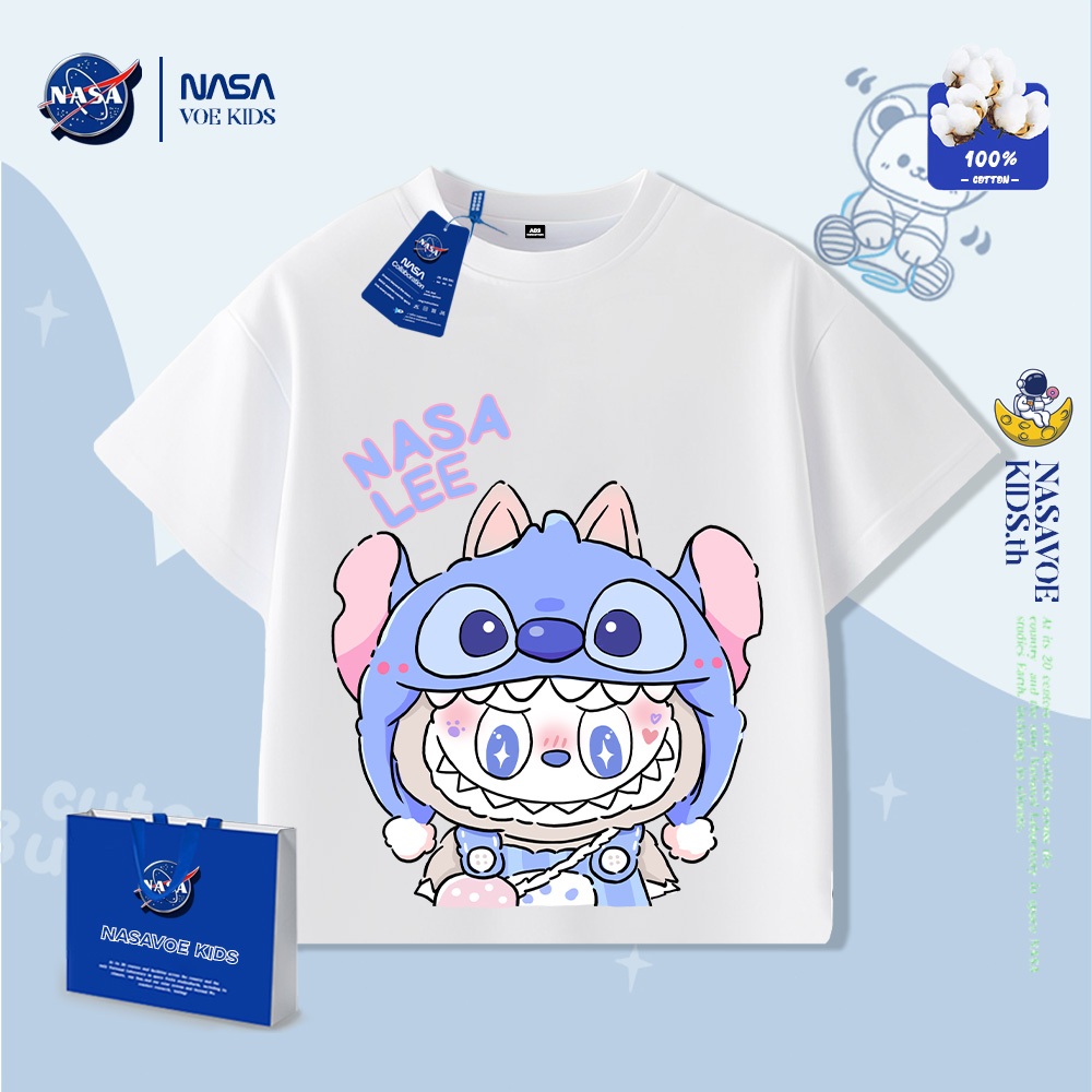 นาซ่าโว เด็กแขนสั้นเสื้อยืดชายหญิงเสื้อยืดน่ารักการ์ตูนพิมพ์เสื้อยืดฤดูร้อน2025