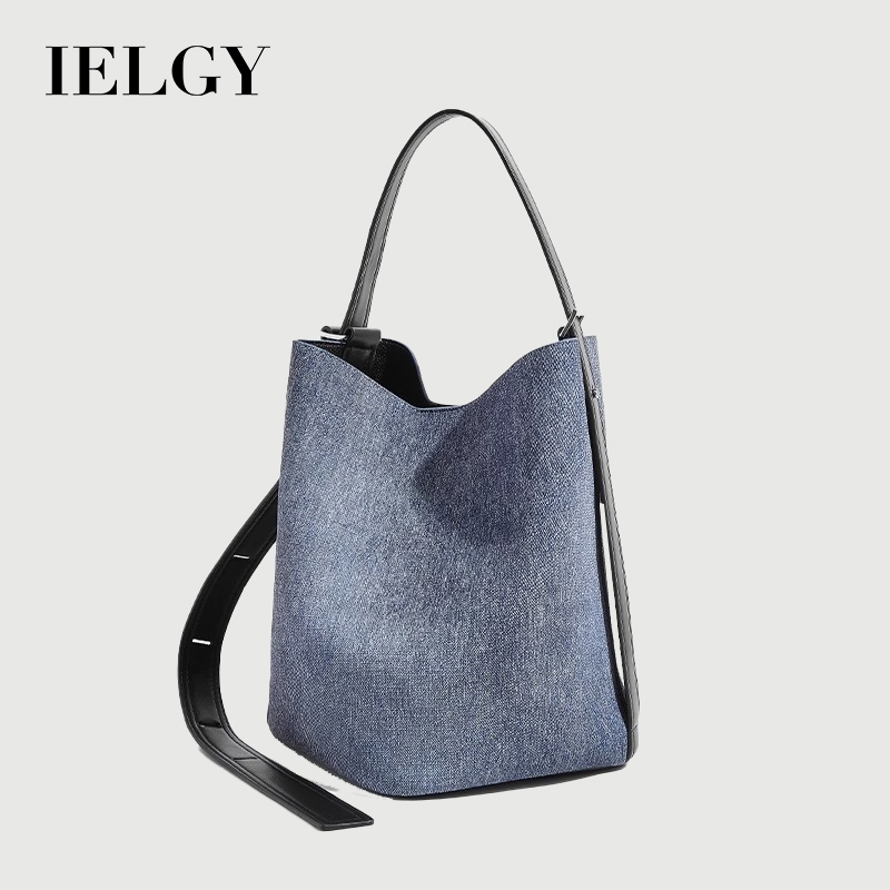 IELGY Retro Contrast Color Large-ความจุ Bucket Bag Shoulder Messenger Tote Bag
