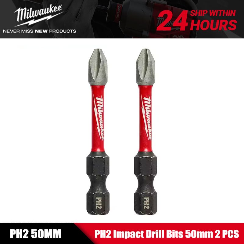 Milwaukee Original PH2 Philips เจาะ Bits 50 มม.สําหรับไขควงไฟฟ้า Fixed Punching Hole Batch Header 2 ชิ้น