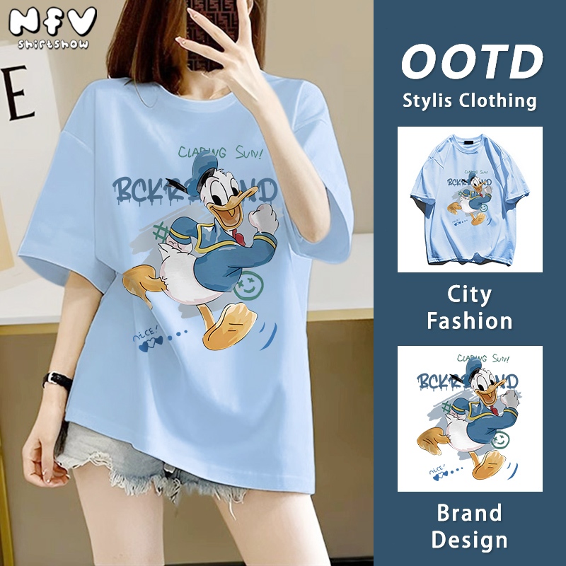NFV ส่งจากไทย✨พร้อมส่ง เสื้อยืดแขนสั้น ผ้าฝ้าย โอเวอร์ไซซ์ เนื้อนุ่ม ใส่สบาย ลายเป็ดโดนัลด์ 100%cotton YG1257