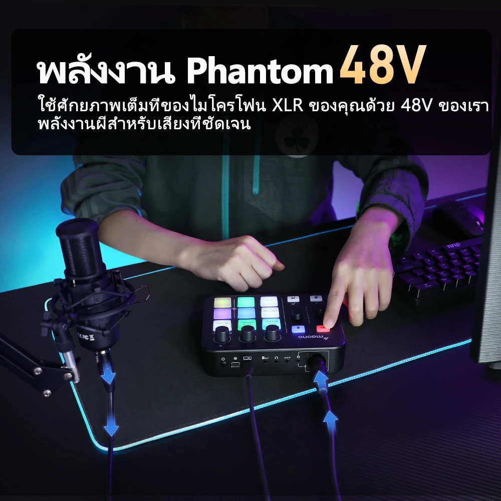 Maono G1 NEO มินิเกมการ ์ ดเสียงอินเทอร ์ เฟซเสียงการ ์ ดเสียงมืออาชีพสนับสนุนไมโครโฟน XLR พร ้ อมไฟ RGB สําหรับ PC,Smart Phone,Gaming,Live Stream thumbnail 9