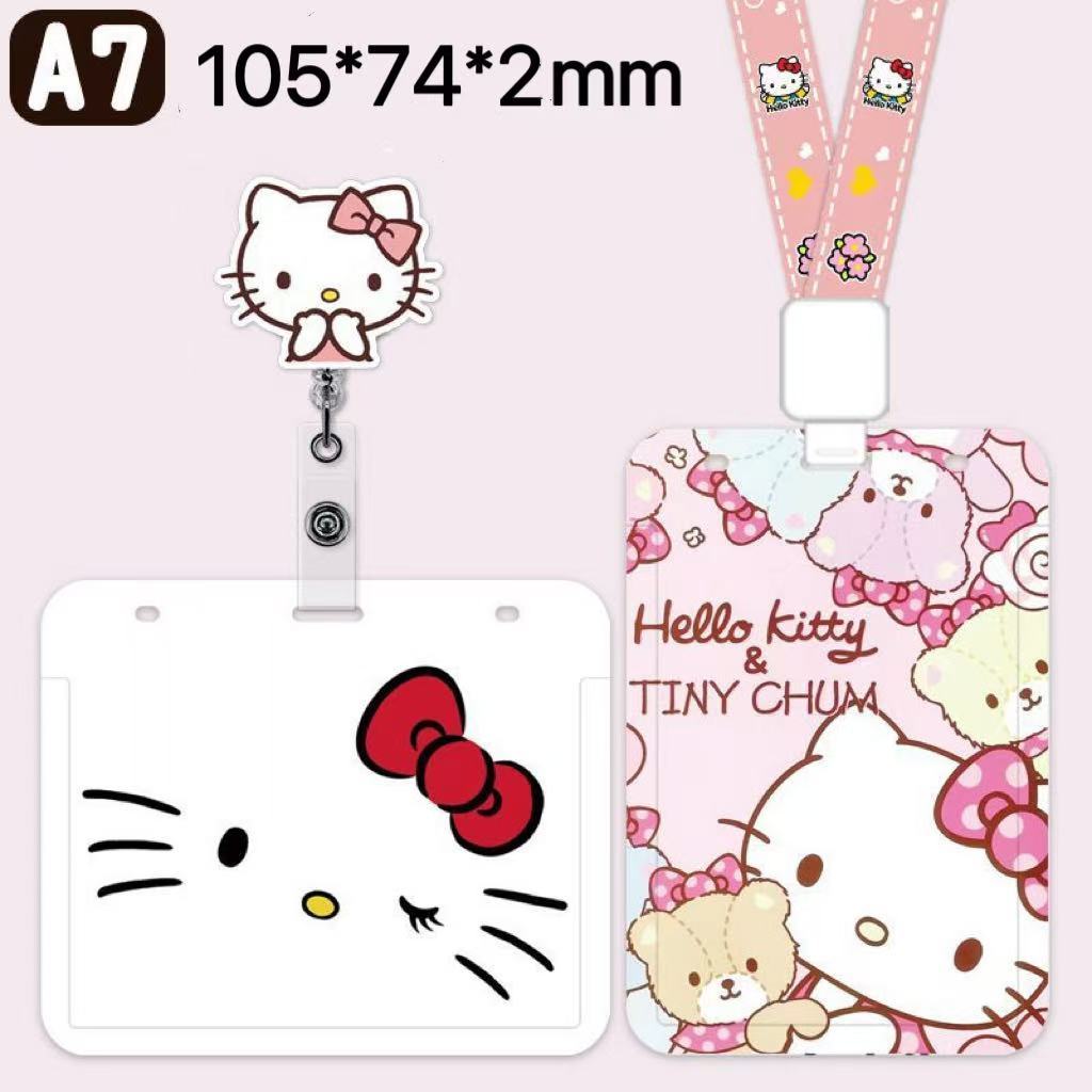 ((105 * 74 * 2มม) น่ารัก เคที ขนาดใหญ่ ก7 ทํางาน เพอมิท ผู้ถือบัตรหญิงป้ายพนักงานรายชื่อแนวนอนรุ่นนิทรรศการเชือกเส้นเล็กหดง่ายดึงหัวเข
