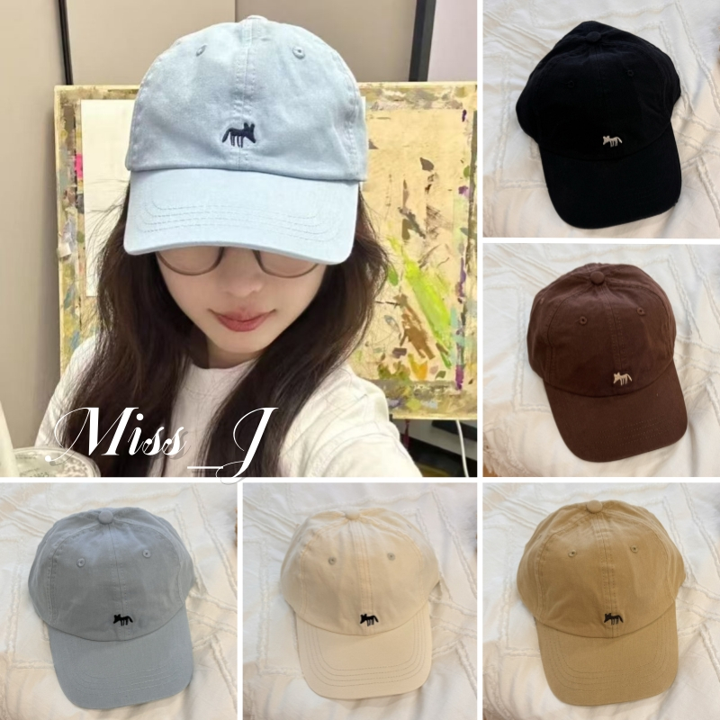 Miss_J พร้อมส่งจากกทม🎀หมวกเบสบอลสไตล์เกาหลีรุ่นใหม่ ลายปักจิ้งจอก ขนาดใหญ่ปรับได้ กันแดด