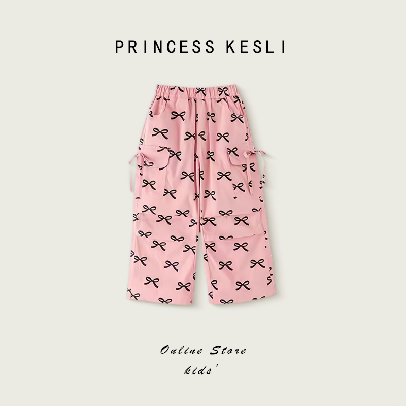 Princess Kesli กางเกงลำลองเด็กผู้หญิง สวมใส่ด้านนอกโบว์ สไตล์เกาหลแฟชั่น ใส่สบาย