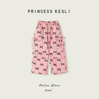 Princess Kesli กางเกงลำลองเด็กผู้หญิง สวมใส่ด้านนอกโบว์ สไตล์เกาหลแฟชั่น ใส่สบาย 2-14 ปี