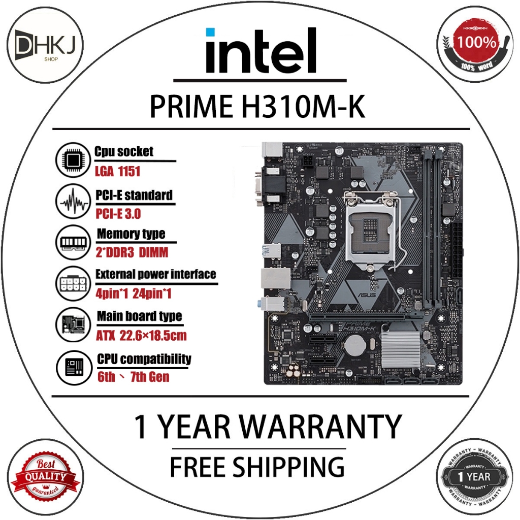ใช้ PRIME H310M-K R2.0 เมนบอร์ด Intel H310 LGA 1151 Core i7/i5/i3 32GB DDR4 เดสก์ท็อปเดิม H310 เมนบอ