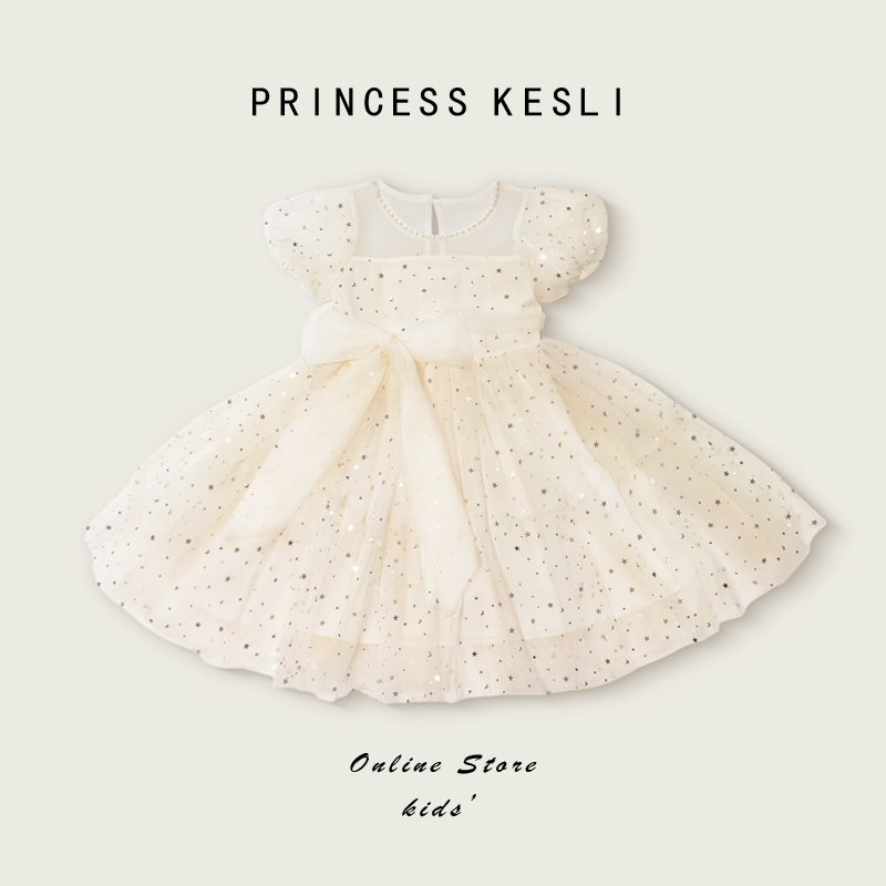Princess Kesli เดรสเด็กเกาหลี ชุดเดรสเจ้าหญิง แขนพัฟ ชุดเดรสวันเกิดเด็กหญิง 1-12 ปี