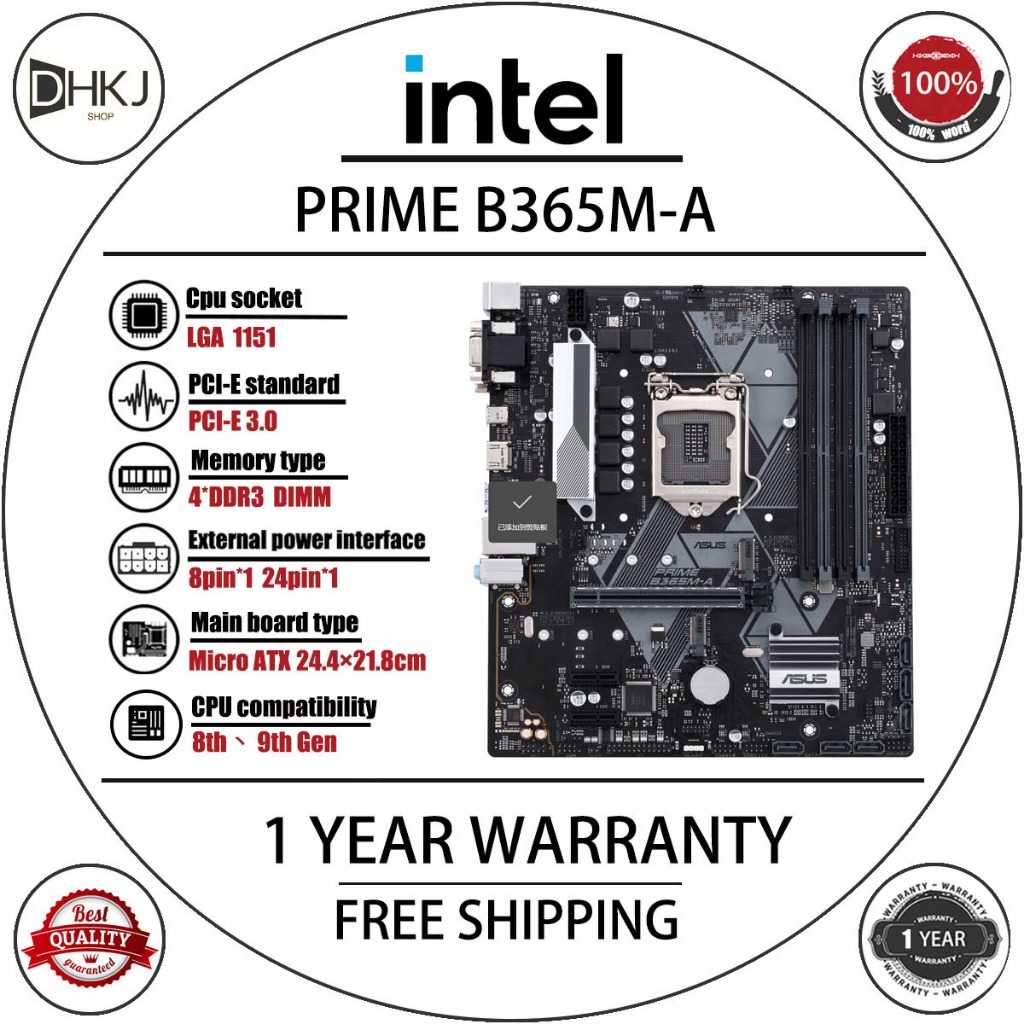ใช้ PRIME B365M-A เดสก์ท็อปเดิม Intel B365 B365M DDR4 64G เมนบอร์ด LGA 1151 i7/i5/i3 USB3.0 SATA3