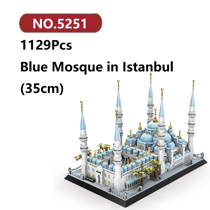 มัสยิดสีน้ำเงิน อิสตันบูล ของเล่นตัวต่อ 1129ชิ้น WANGE Muslim Mosque โมเดลประกอบแล้ว