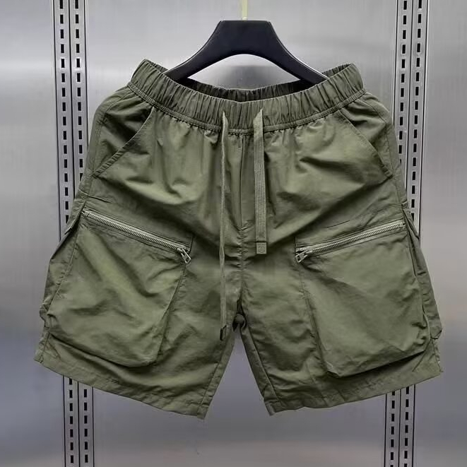 กางเกง กางเกงขาสั้นของผู้ชาย ย้อนยุค กระเป๋าขนาดใหญ่ ด้วยซิป บาง เอวยืดหยุ่น สะดวกสบาย ฤดูร้อน แฟชั่น อินทรีย์