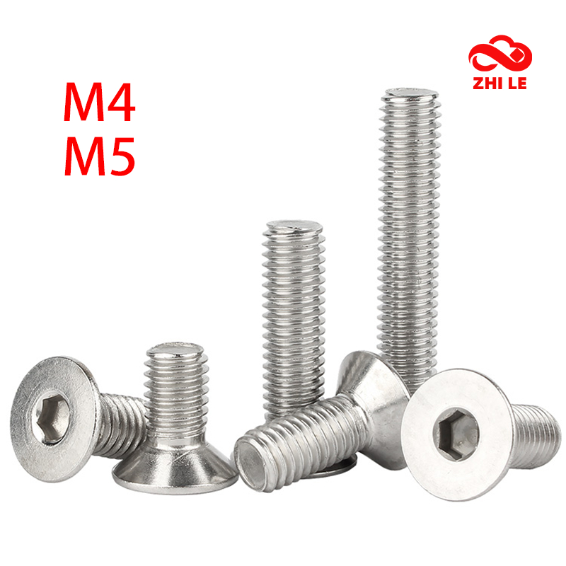 M4 M5 ซ็อกเก็ตหกเหลี่ยม Countersunk สกรูหัวแบน 304 สแตนเลสสตีล Hex สกรูชุดคอมพิวเตอร์โลหะ Bolt Allen สกรู DIN7991