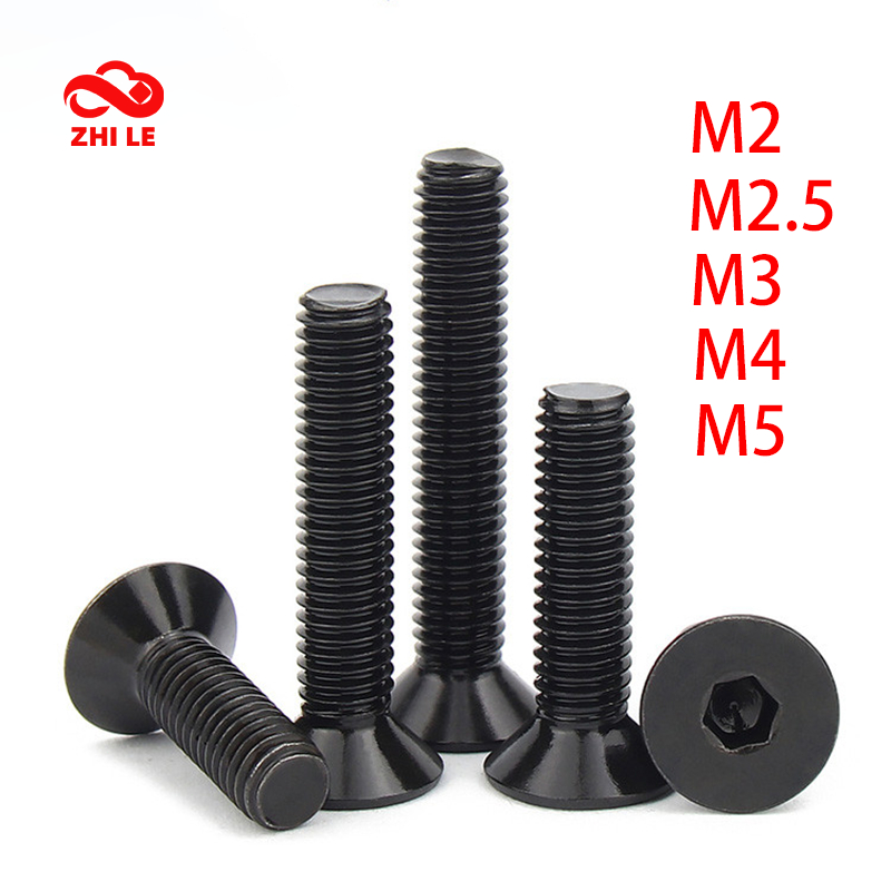 M2 M2.5 M3 M4 M5 ซ็อกเก็ตหกเหลี่ยม Countersunk แบนหัวสลักเกลียวสีดํา 304 สแตนเลส Hex สกรูชุดคอมพิวเตอร์โลหะ Bolt Allen สกรู DIN7991