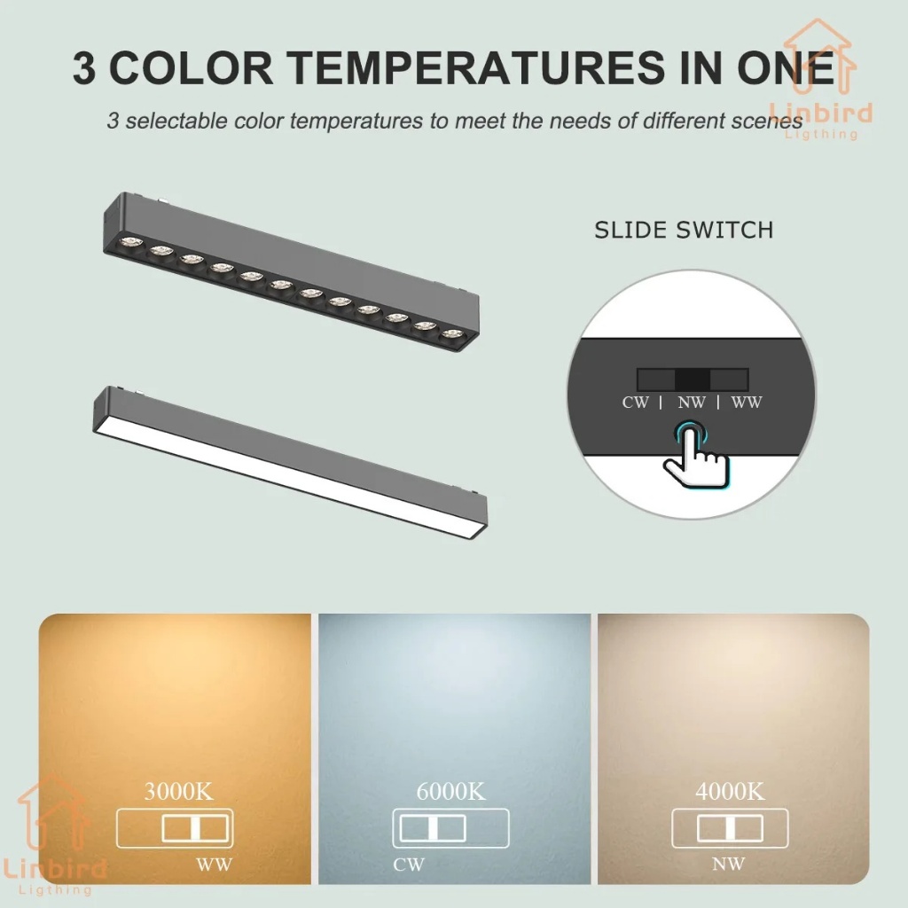 Ultra-thin Magnetic Track Light 3-CCT Button-Changeable รางแม่เหล็กบางเฉียบแสงพื้นผิวติดตั้งรางอลูมิเนียมจุด นํา ห้องนั่งเล่นที่ทันสมัยสีดํา/สีขาว - รูปที่ 7