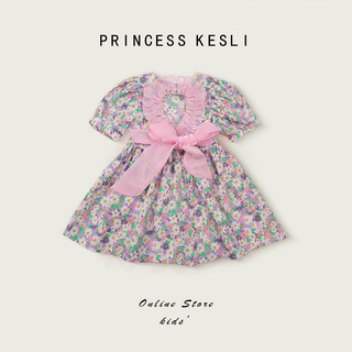 Princess Kesli ชุดเดรสเด็กผู้หญิง แขนพัฟ เปิดหลัง ลายดอกไม้ สไตล์เกาหลี แฟชั่นฤดูร้อน สําหรับเด็กผู้หญิง 1-12ปี