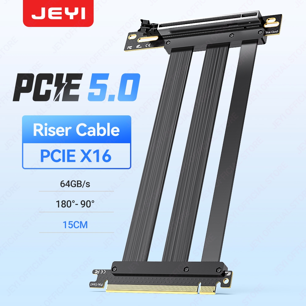 JEYI PCIe 5.0 Riser Cable, สายต่อกราฟิกการ์ด 64GB/s เข้ากันได้กับ RTX5090, RTX4090, RX8900, RX7900, 