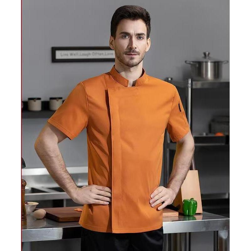 Chef Workwear สีเหลือง Chef Uniform แขนสั้นร้านอาหาร Catering Hotel Kitchen Work jacket