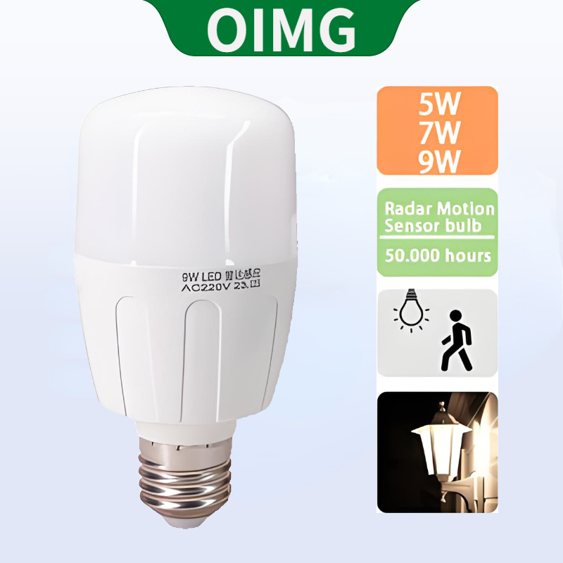 OIMG E27 220V Radar Motion Light Corridor Sensor LED Globe Night Lights หลอดไฟ 5W 7W 9W