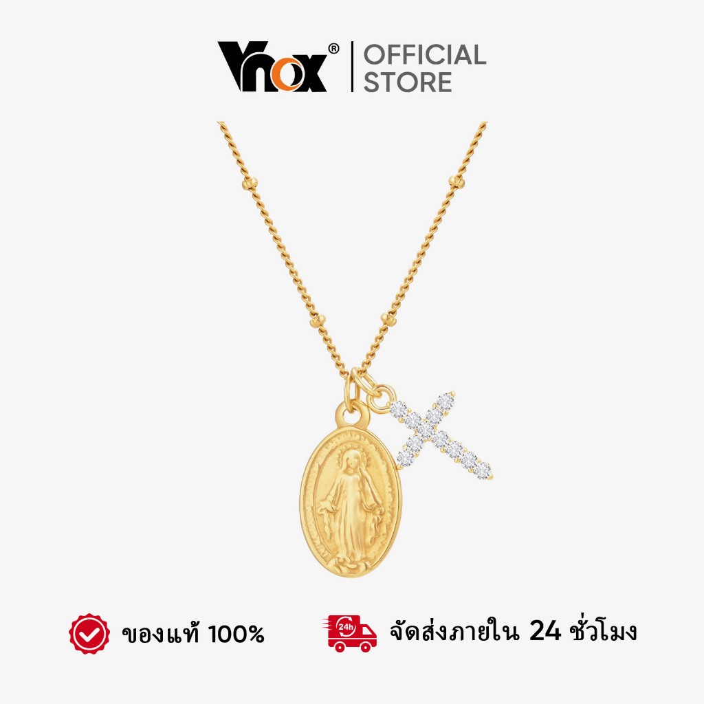 Vnox Virgin Mary Jesus Zircon Cubic Cross สร้อยคอดีไซน์ delicate สำหรับผู้หญิง, 18K Gold สแตนเลส เครื่องประดับคริสเตียน