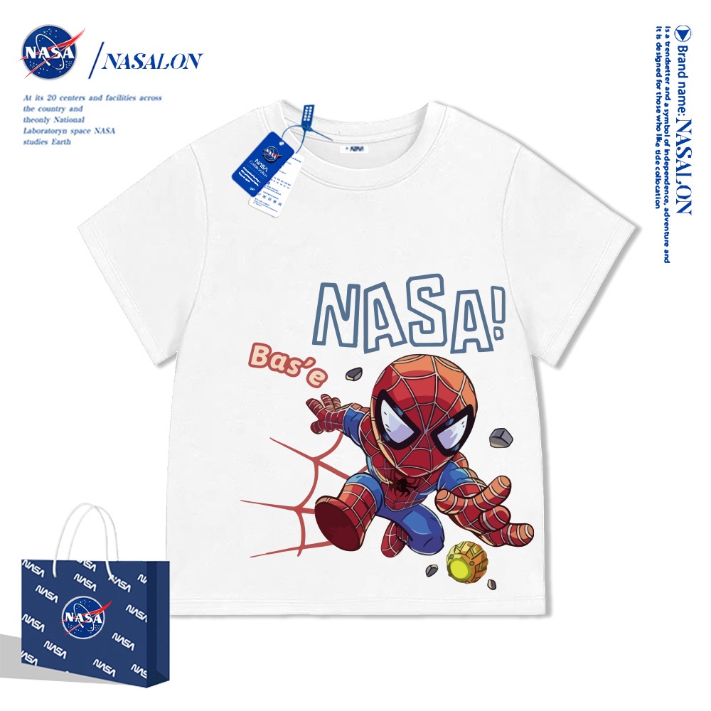 NASA เสื้อยืดเด็ก ลายการ์ตูนสไปเดอร์แมน เสื้อยืดเด็กผู้ชาย cotton 100% นุ่มสบาย สไตล์เกาหลี คุณภาพดี