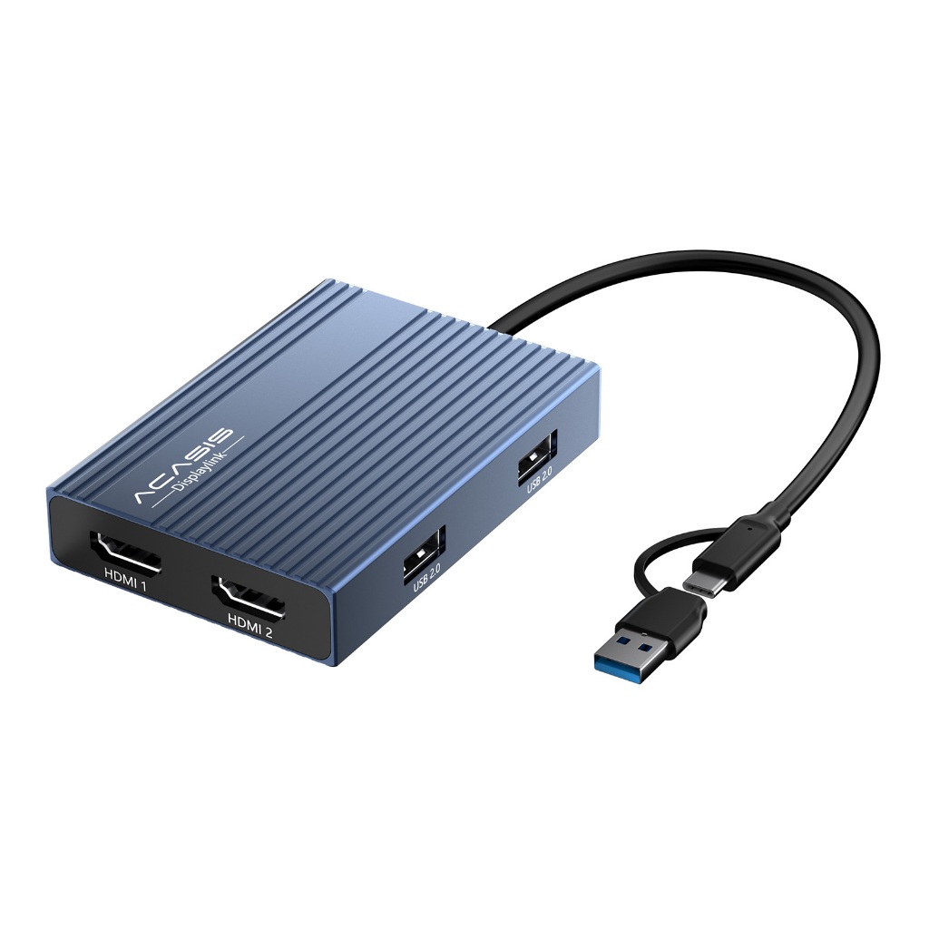 ACASIS อะแดปเตอร์ USB C เป็น Dual HDMI DisplayLink, 4K @ 60Hz, 2 พอร์ต HDMI & 3 USB-A, การชาร์จ 100W