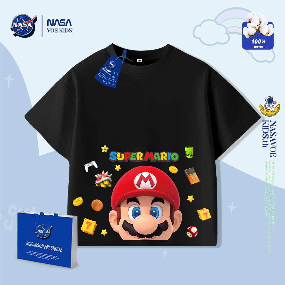 พร้อมส่งภายใน 24 ชม. NASAVORBABY Boys Short-Sleeved mario การ์ตูนแขนสั้นผ้าฝ้ายเสื้อยืดผู้ชาย 2005 ใหม่ ราคา ถูกที่สุด ดีลบีเคเค แกลเลอรีภาพที่ 2