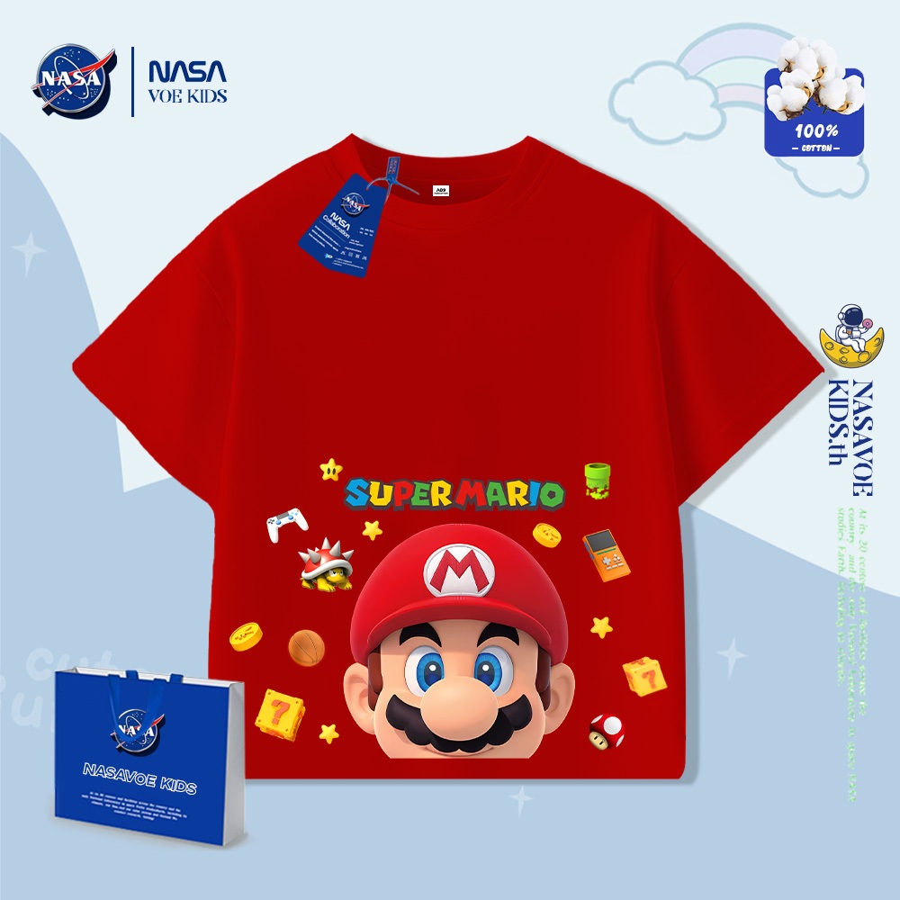 พร้อมส่งภายใน 24 ชม. NASAVORBABY Boys Short-Sleeved mario การ์ตูนแขนสั้นผ้าฝ้ายเสื้อยืดผู้ชาย 2005 ใหม่ ราคา ถูกที่สุด ดีลบีเคเค แกลเลอรีภาพที่ 3