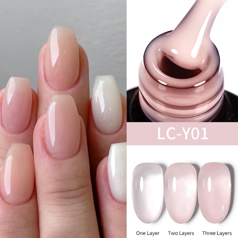 LILYCUTE Jelly เล็บเจลสีขาวสีชมพูโปร่งใสฤดูใบไม้ผลิฤดูร้อนกึ่งถาวร Soak Off UV Nail Art เจลเคลือบเงา