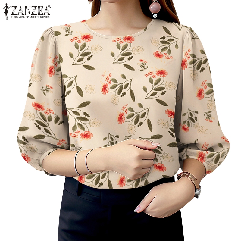 Zanzea เสื้อเบลาส์แขนยาวลําลองพิมพ์ลายดอกไม้แฟชั่นวินเทจสําหรับผู้หญิง