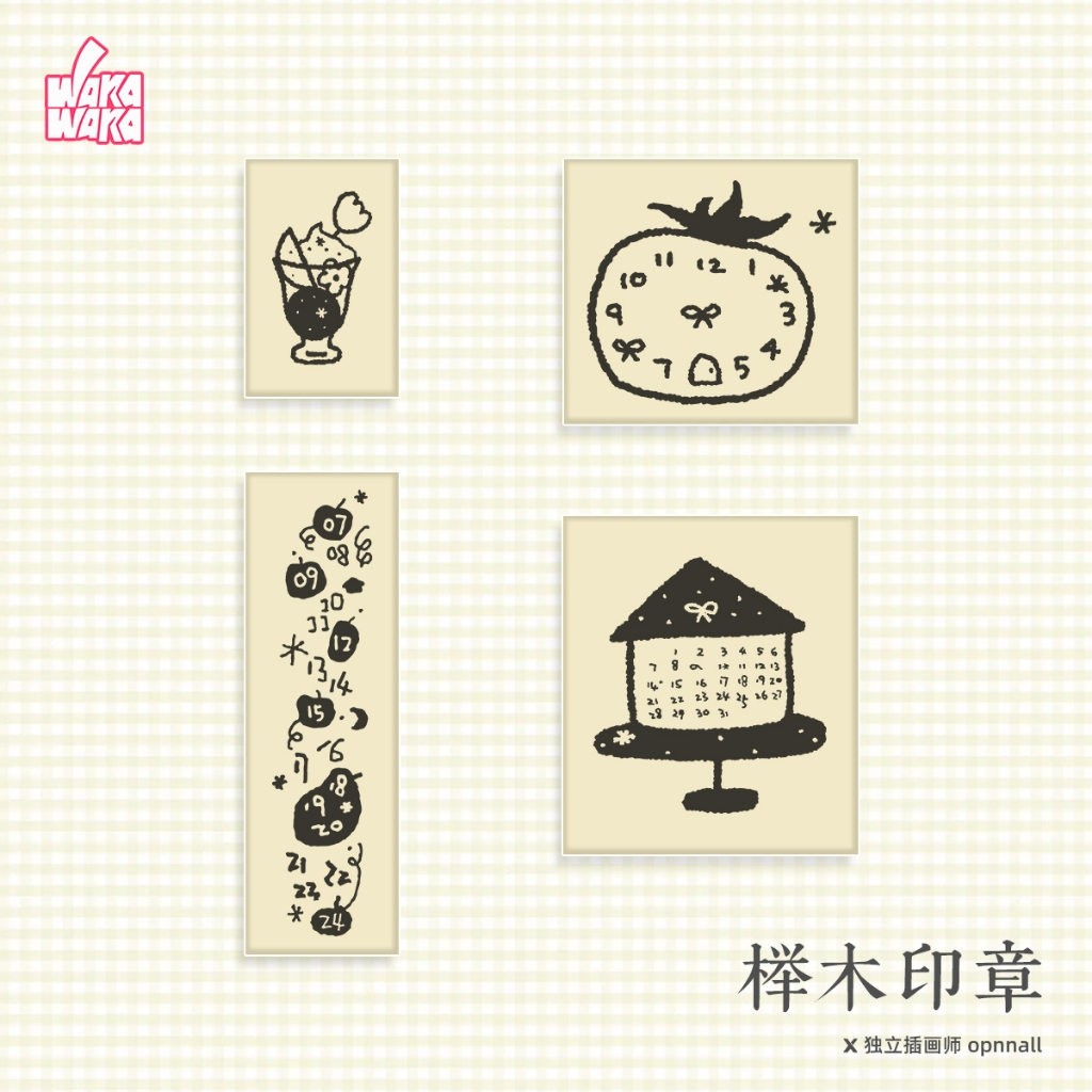 วาคาคา ไม้แสตมป์ยาง 4 รูปแบบวินเทจตกแต่งแสตมป์ชุด ทําเอง วางแผนงานฝีมือการ์ดทําสมุด