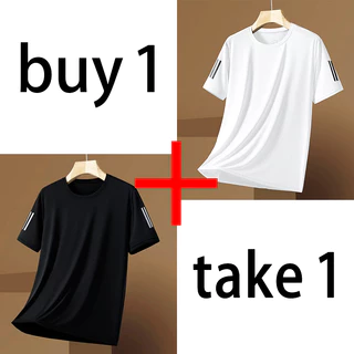 1+1 แถมด่วน! เสื้อยืดแขนสั้นฤดูร้อน ระบายอากาศดี เนื้อบางเย็นสบาย แห้งเร็วทันใจ สวมเหมือนไม่ใส่