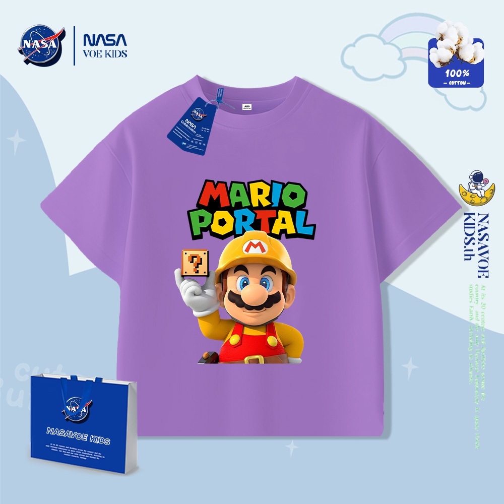 พร้อมส่งภายใน 24 ชม. NASAVOEBABY เด็กแขนสั้น mario Boys แขนสั้นผ้าฝ้ายแท้ 100%แขนสั้นการ์ตูนพิมพ์เสื้อยืดฤดูร้อนสไตล์ใหม่