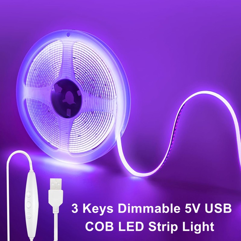 5V USB COB ไฟ LED Strip พร้อมตัวควบคุมหรี่แสงได้ 3 ปุ่มเป็นโคมไฟตกแต่งบ้าน,ริบบิ้นแบบยืดหยุ่นสําหรับตู้ห้องนอนปาร์ตี้ DIY ตกแต่ง (10 สีสําหรับเลือก)