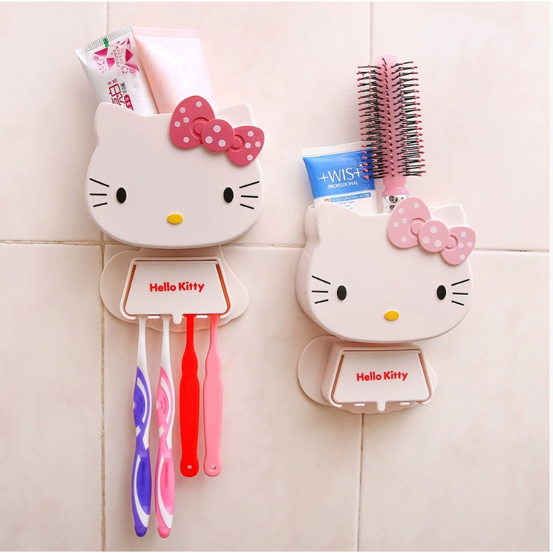คิตตี้ การ์ตูนหัวแมวผู้ถือแปรงสีฟันกล่องเก็บห้องน้ํากล่องเก็บแปรงสีฟัน