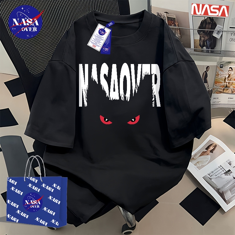 【พร้อมส่ง】🔥NASA ผ้าฝ้ายแท้100% แขนสั้น ใส่ได้ทั้งชายหญิง เสื้อ ทรงโอเวอร์ไซส์🐈‍⬛ลายพิมพ์แมวดำ เสื้อยืดYG414
