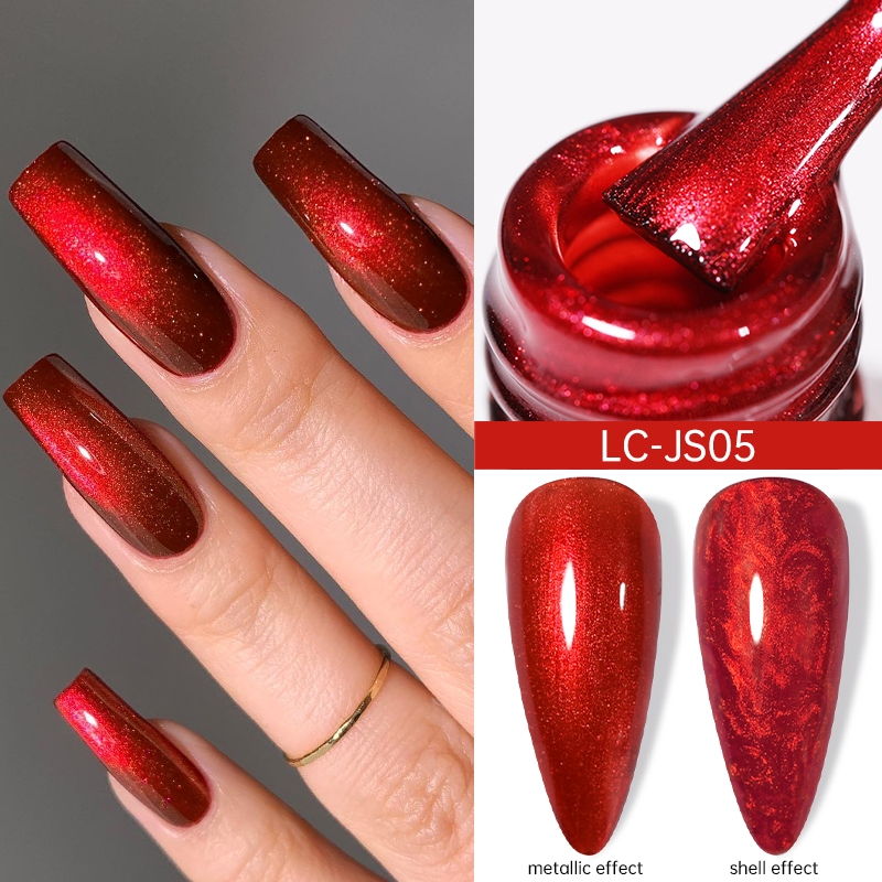 LILYCUTE โลหะเจลสีแดงสีม่วงเคลือบเจล Uv Led กึ่งถาวร Glitter เคลือบเงาเล็บเล็บ