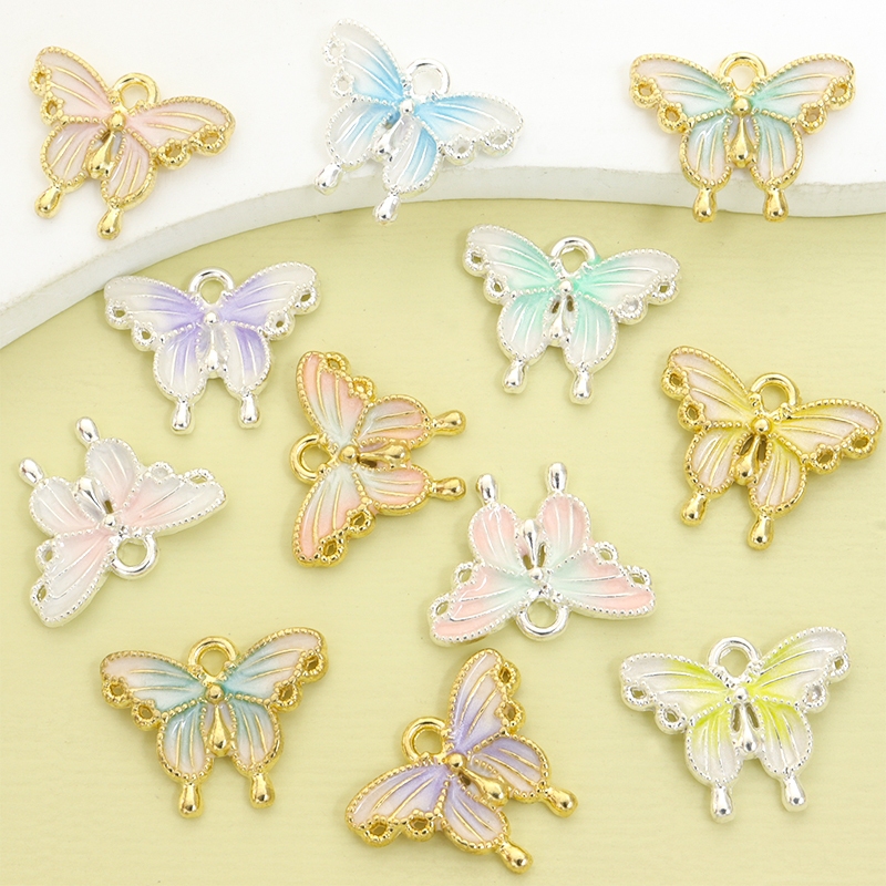 10ชิ้นฤดูใบไม้ผลิฤดูร้อนไล่ระดับสีสดผีเสื้อหยดน้ํามันโลหะผสมเสน่ห์,ที่สง่างามประกบสีผีเสื้อจี้สําหรับ ทําเอง สุภาพสตรีทุกวันและออกเดทสร้อยคอต่างหูสร้อยข้อมือแ