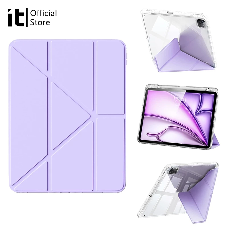 [it]เคสสำหรับiPad Air11นิ้ว/13นิ้วM4M3M2,Gen11th(A16)/10th‑6th,Pro11นิ้ว,Pro13นิ้วเคสขาตั้งหลายมุมพับรูปYแผ่นหลังอะคริลิกใสป้องกันการโค้งงอกันกระแทกมีช่องใส่ปากกามี5สี