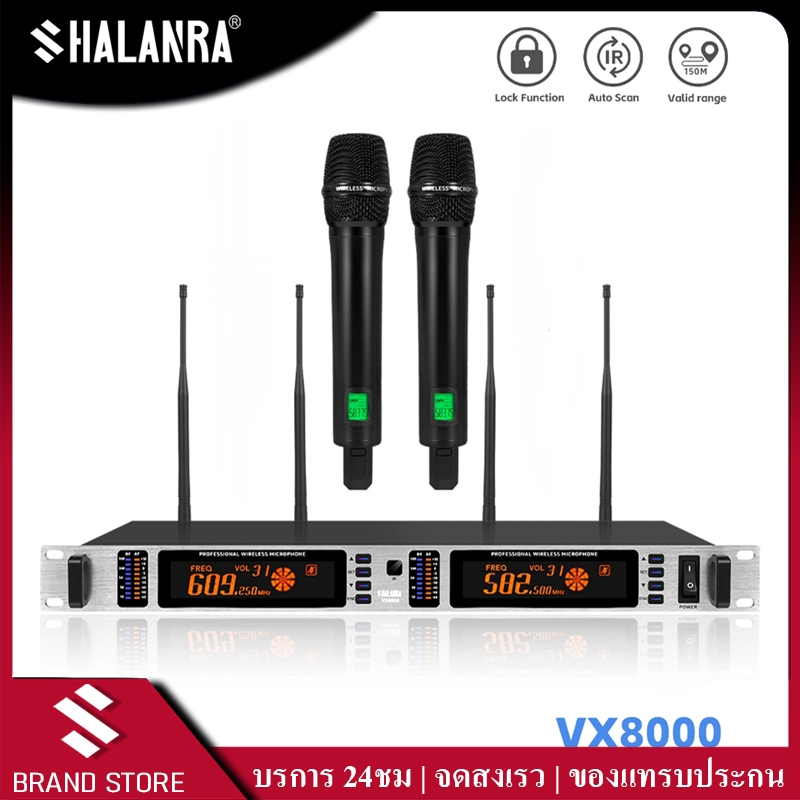 SHALANRA VX8000 ไมค์ไร้สายคู่ UHF ระบบสแกนช่องอัตโนมัติ สำหรับคาราโอเกะ โบสถ์ เวที