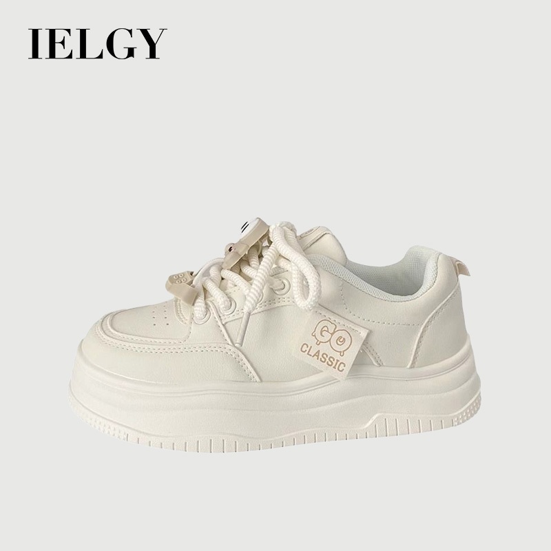 IELGY สีชมพูสีขาวการ์ตูนตาหนา soled รองเท้าหญิง 2025 เวอร์ชั่นเกาหลีของนักเรียนหน้าหนัง