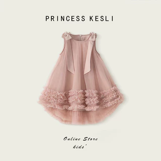 Princess Kesli ชุดเดรสเด็กผู้หญิง แขนกุด โบว์ประดับ ชุดราตรีเด็กเกาหลี หวานเสื้อผ้าเด็ก สำหรับผู้หญิง 1-12ปี