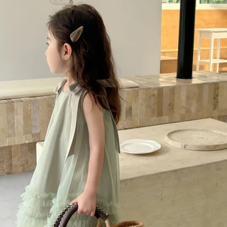 Princess Kesli ชุดเดรสเด็กผู้หญิง แขนกุด โบว์ประดับ ชุดราตรีเด็กเกาหลี หวานเสื้อผ้าเด็ก สำหรับผู้หญิง 1-12ปี